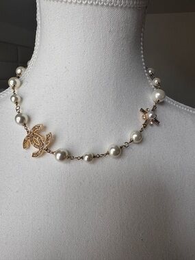 CHANEL Pearl Choker with Gold CC and Cross Accents